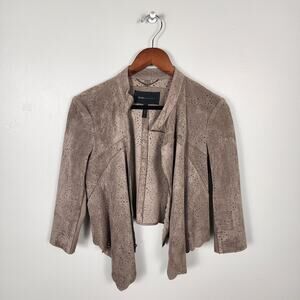 BCBG MAXAZRIA | Faux Suede Waterfall Collar Crop Jacket Size XS Mocha 90s Y2K
